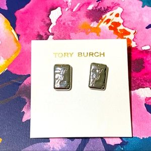 Tory Burch Logo Earrings Silver